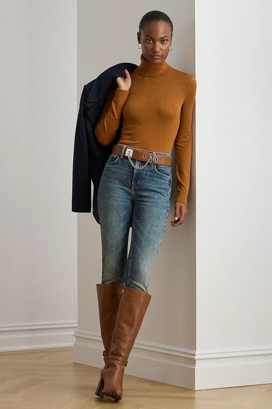 Odzież Lauren Ralph Lauren sweter z dodatkiem jedwabiu 200940470 brązowy