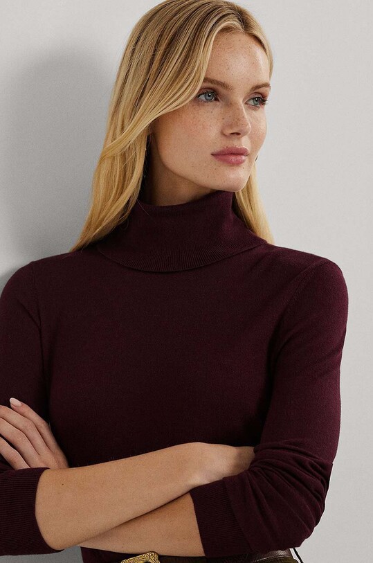 Sveter s prímesou hodvábu Lauren Ralph Lauren burgundské 200940470