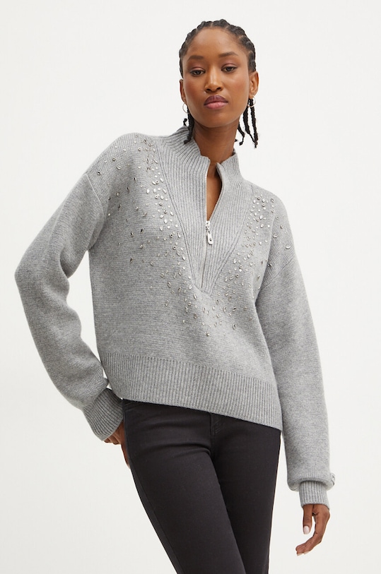 Pinko sweter z domieszką wełny zapinany szary 104324.A27A