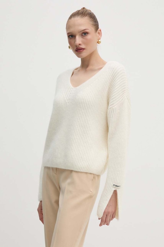 Pinko sweter z domieszką wełny beżowy 104492.A282
