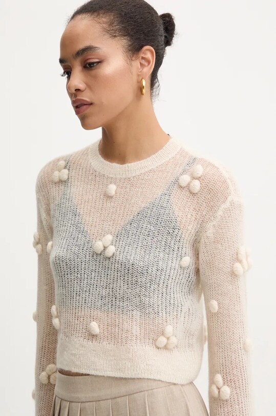 Rotate pulover de lână Light Knit Ls Sweater bej 112999857
