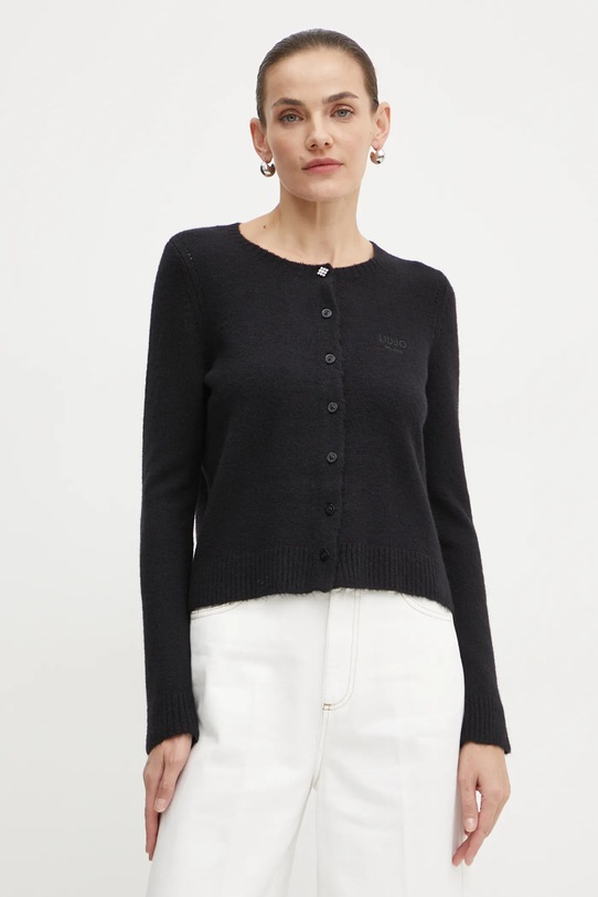Vuneni kardigan Liu Jo s dodatkom vune crna WF4364.MA49P