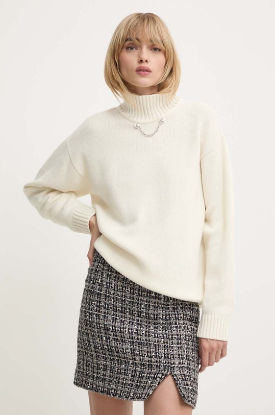 Svetr z vlněné směsi Moschino Jeans nášivka béžová 0906.8204