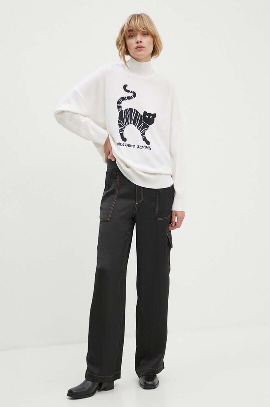 Moschino Jeans gyapjú pulóver 0912.8203 bézs AW24