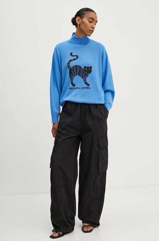 Moschino Jeans sweter wełniany 0912.8203 niebieski AW24