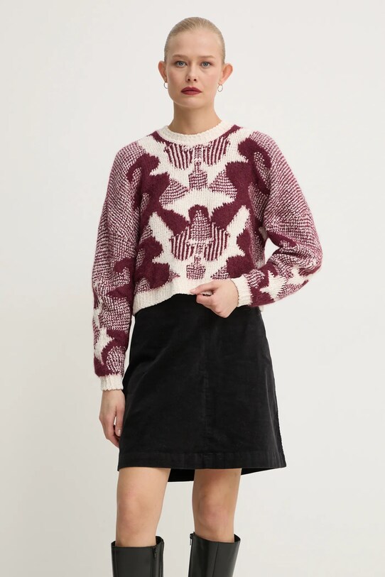 BA&SH sweter z domieszką wełny okrągły bordowy 1H24RORA