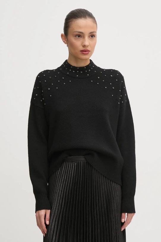 Pulover s dodatkom vune United Colors of Benetton natpis crna 1QCSD203M