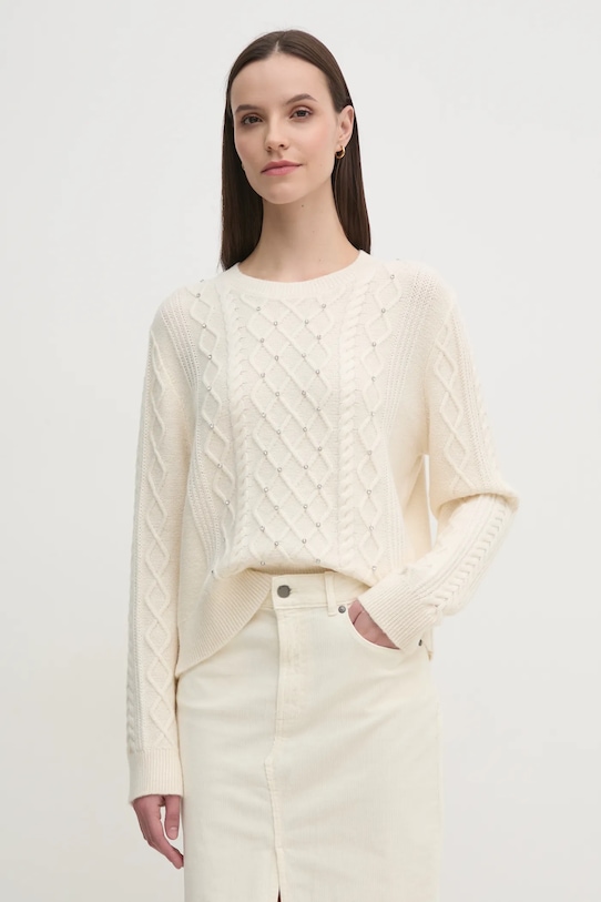 Пуловер с вълна United Colors of Benetton с вълна бежов 1QCSD10CC