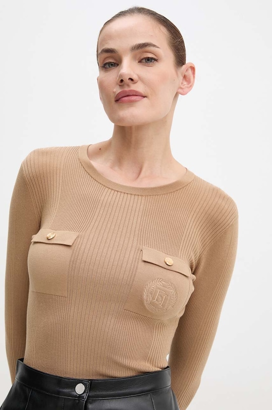 Elisabetta Franchi pulover din amestec de mătase subtiri bej MK10B46E2