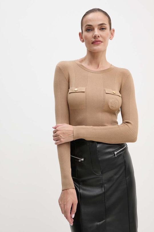 Elisabetta Franchi pulover din amestec de mătase bej MK10B46E2