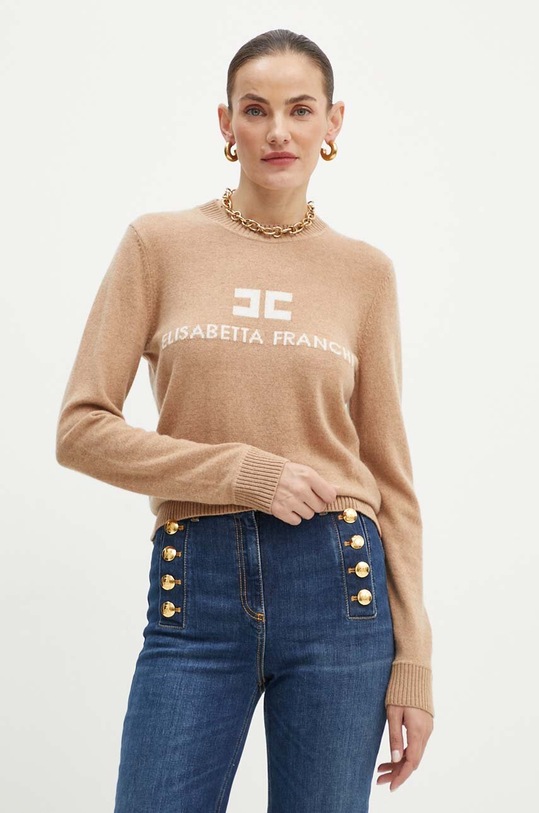 Elisabetta Franchi pulover de lana subtiri bej MK64S46E2