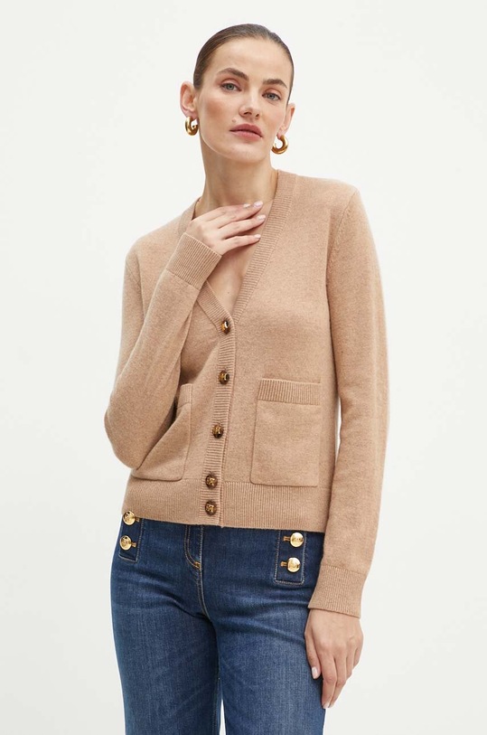 Elisabetta Franchi cardigan din lana melanj bej MK66S46E2
