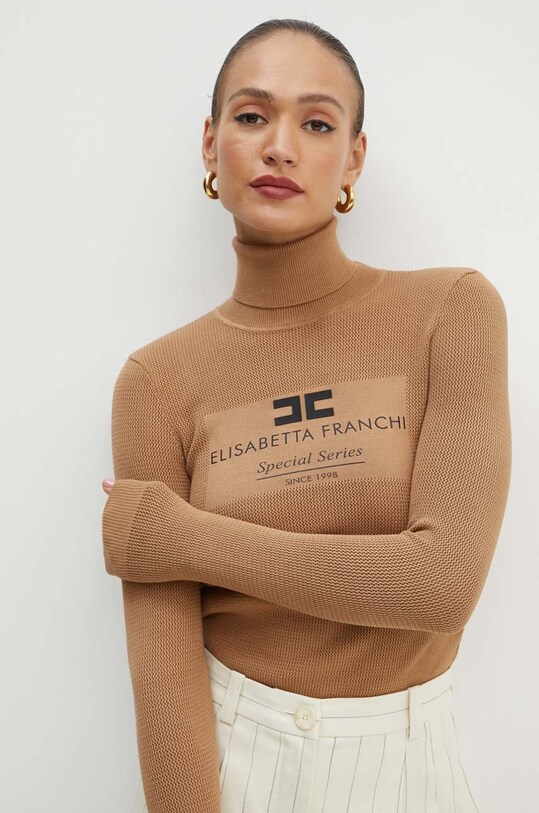 Elisabetta Franchi maglione scollo a collo alto beige MK82Q46E2