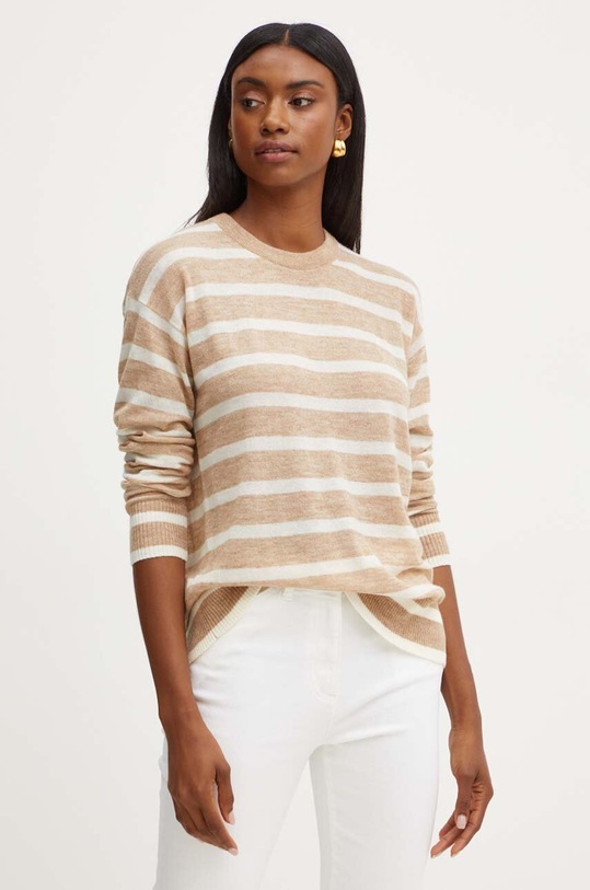 MAX&Co. sweter wełniany okrągły beżowy 2426366022200