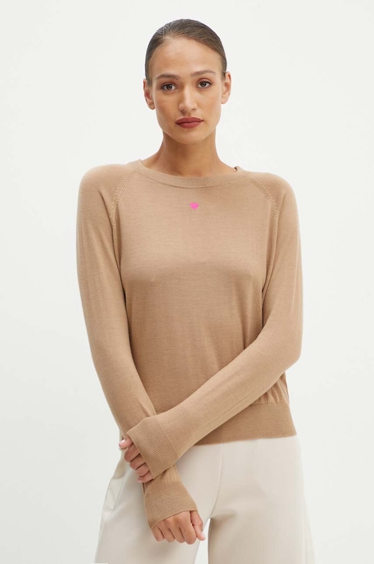 MAX&Co. sweter wełniany okrągły beżowy 2428369954200