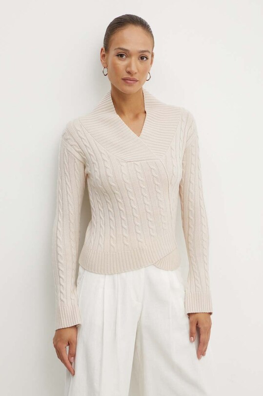 Victoria Beckham sweter wełniany szpic beżowy 1324KJU005585A