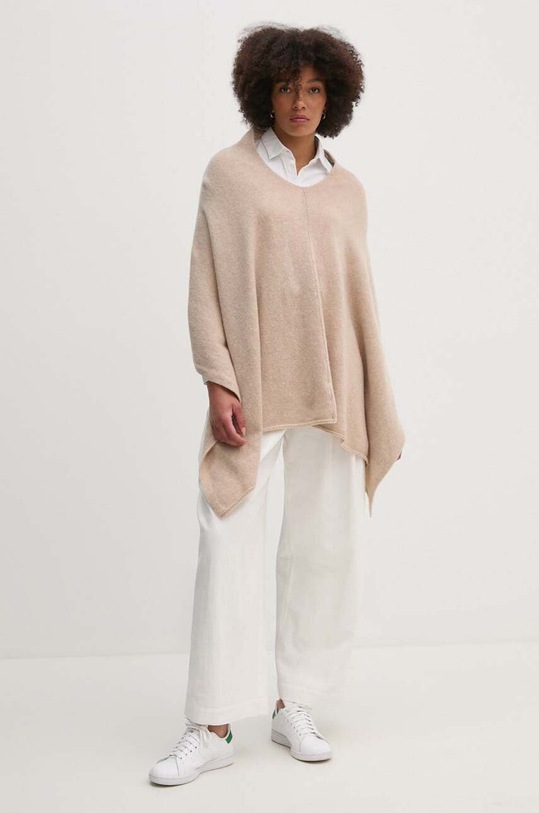 Шерстяное пончо United Colors of Benetton 103MDU004 бежевый AW24