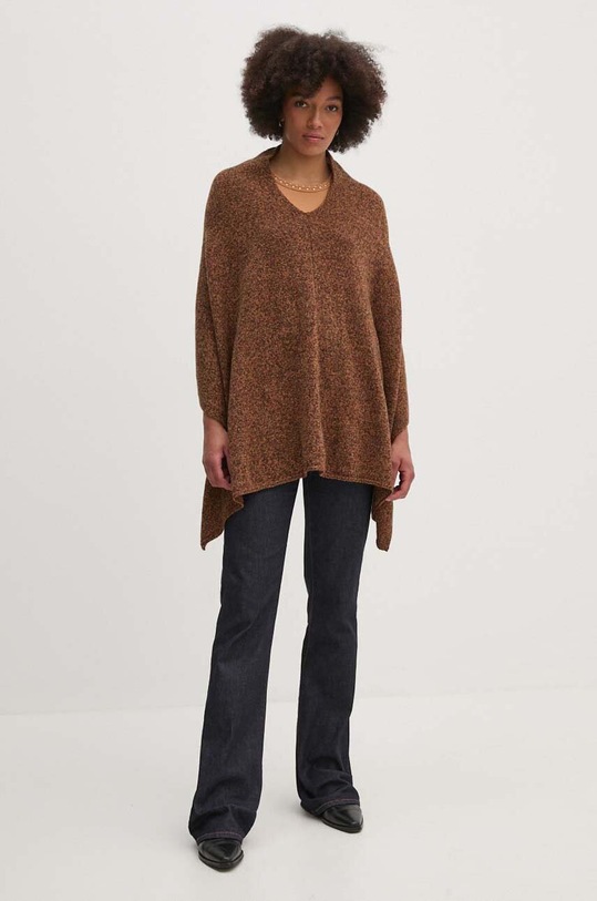 United Colors of Benetton poncho wełniane 103MDU004 brązowy AW24