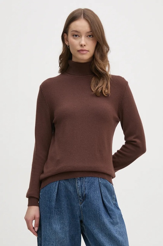 Vlněný svetr United Colors of Benetton rolák hnědá 1002D2348