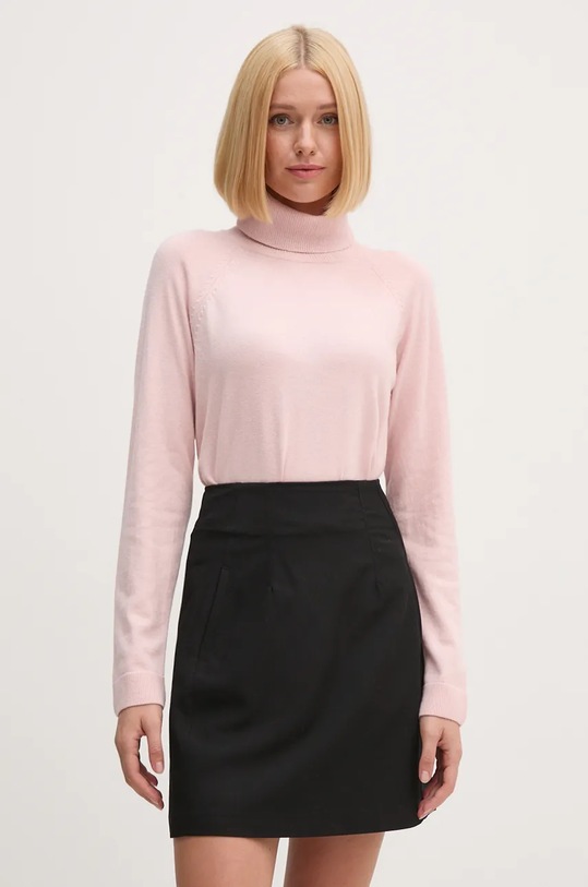 Svetr z vlněné směsi United Colors of Benetton rolák růžová 1035D2551