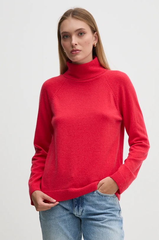 Svetr z vlněné směsi United Colors of Benetton rolák červená 1035D2551
