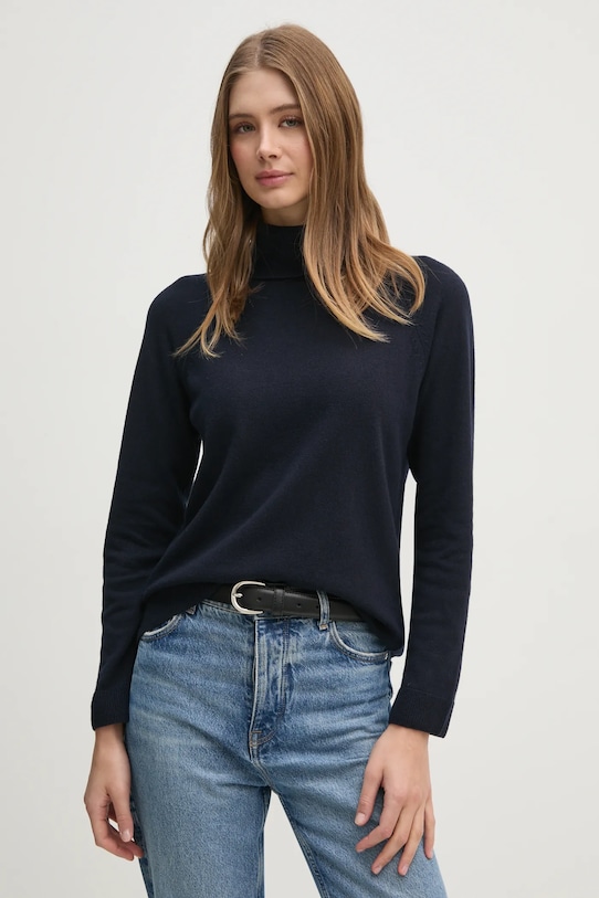 United Colors of Benetton pulóver gyapjúkeverékből gyapjú szállal sötétkék 1035D2551