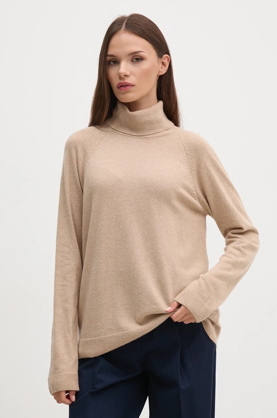 United Colors of Benetton sweter z dodatkiem wełny z domieszką wełny beżowy 1035D2551