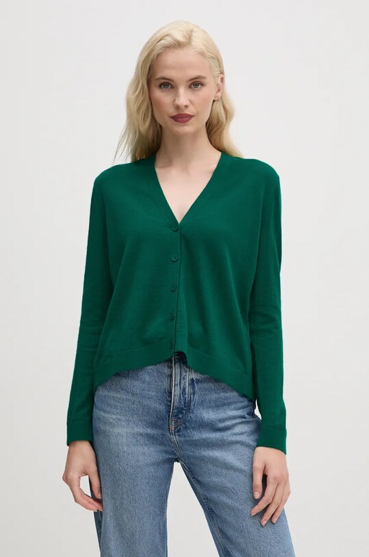 United Colors of Benetton cardigan din lana uni verde 11AHD603P