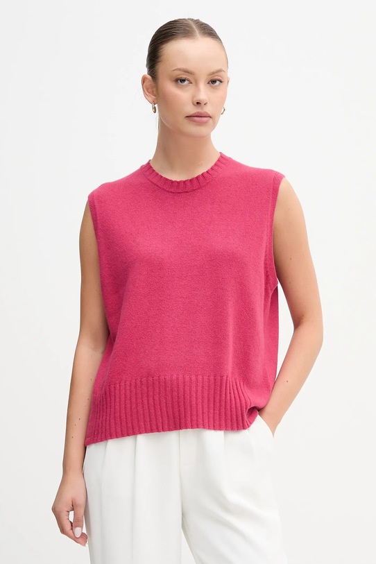 United Colors of Benetton kamizelka z dodatkiem wełny okrągły różowy 126WD10BA