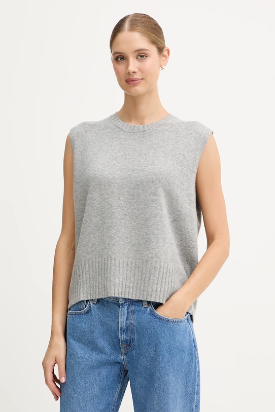 United Colors of Benetton kamizelka z dodatkiem wełny okrągły szary 126WD10BA