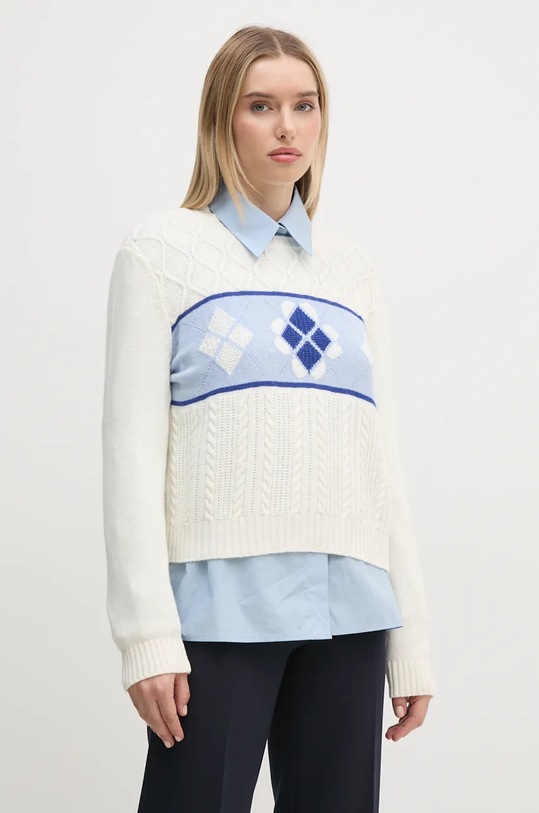 United Colors of Benetton sweter z domieszką wełny okrągły beżowy 1335E10B4