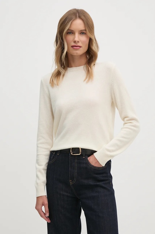 United Colors of Benetton sweter kaszmirowy okrągły beżowy 1033D107P