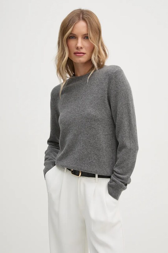 United Colors of Benetton sweter kaszmirowy okrągły szary 1033D107P
