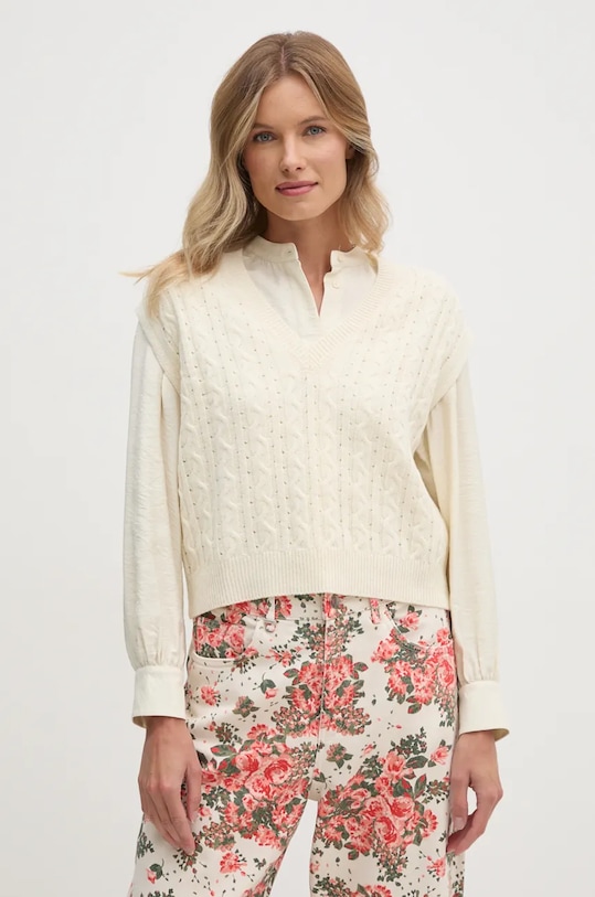 United Colors of Benetton gilè in lana scollo a V beige 1244D4023