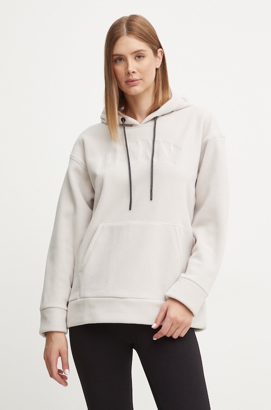 Fleecová mikina Dkny s kapucí béžová DP4T9949