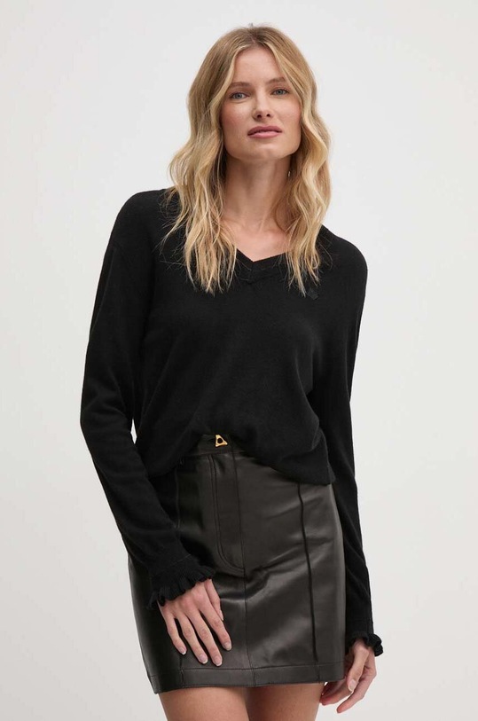 Dkny sweter z domieszką wełny okrągły czarny D2G4A151