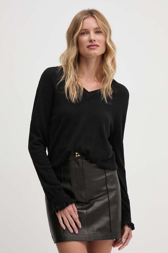 Dkny sweter z domieszką wełny okrągły czarny D2G4A151