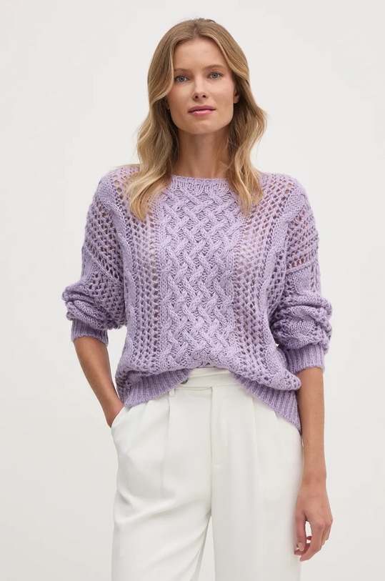 Svetr s příměsí mohéru United Colors of Benetton kulatý fialová 114VD10C1
