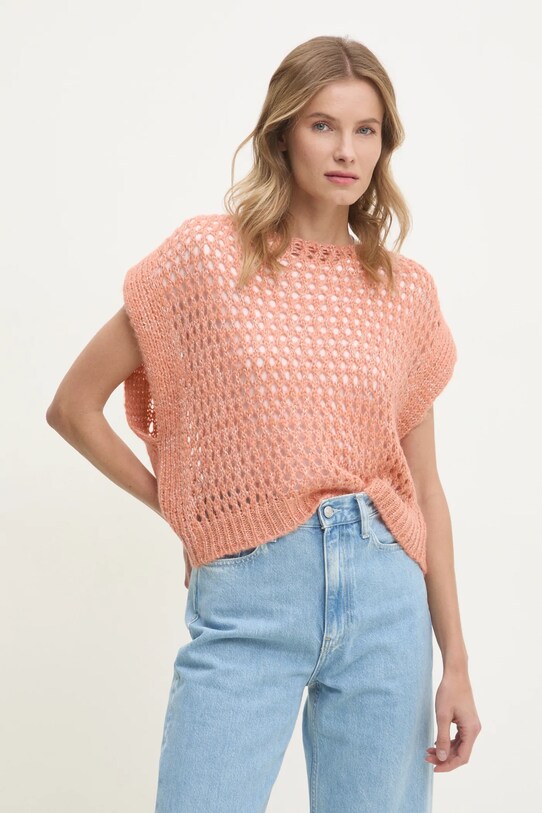 United Colors of Benetton kamizelka z domieszką wełny z domieszką wełny pomarańczowy 114VD10BR