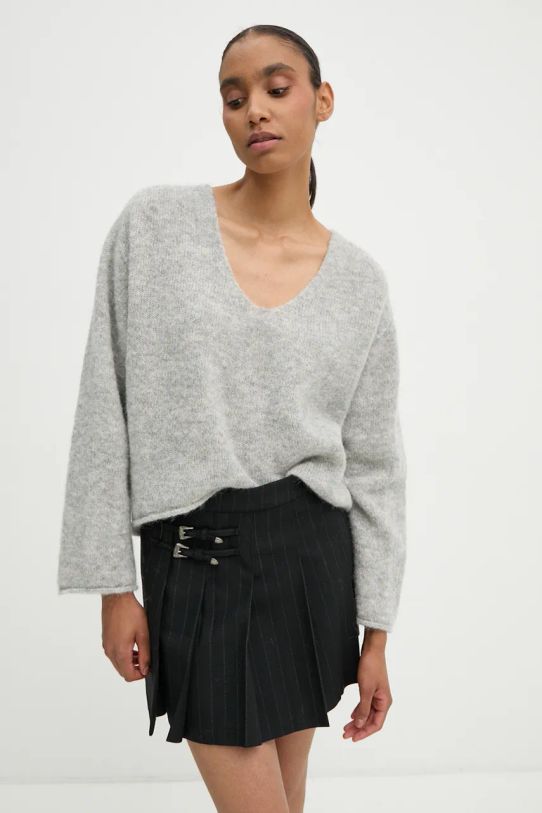 Drykorn sweter wełniany szpic szary 88617.422087