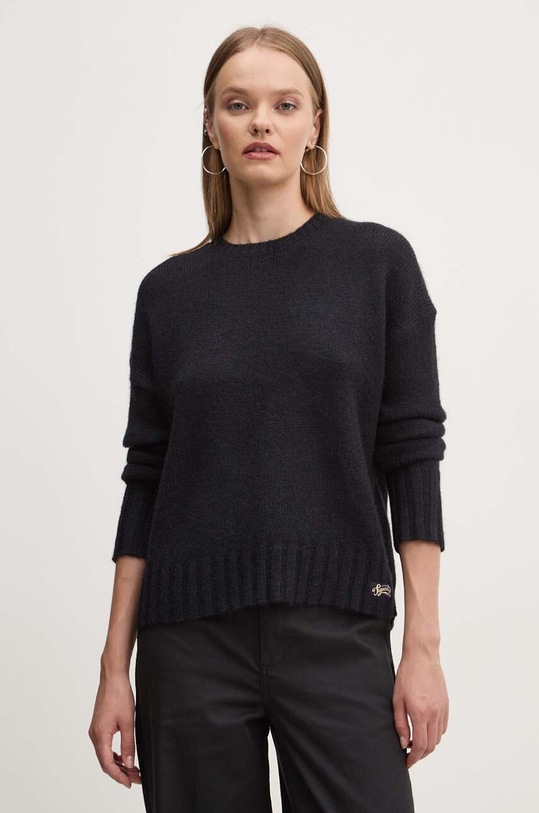 Svetr z vlněné směsi Superdry kulatý černá W6110567A.THG