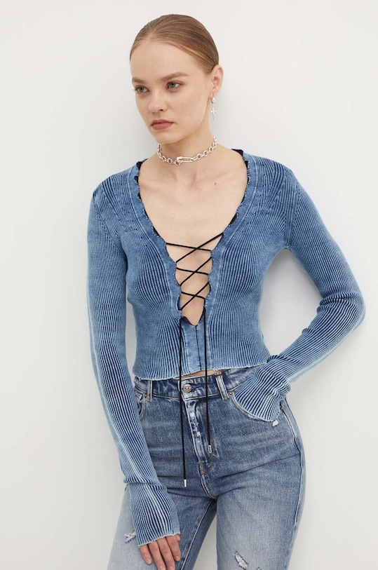 Памучен пуловер Diesel M-ACCHIA меланж тъмносин A14254.0ANAF