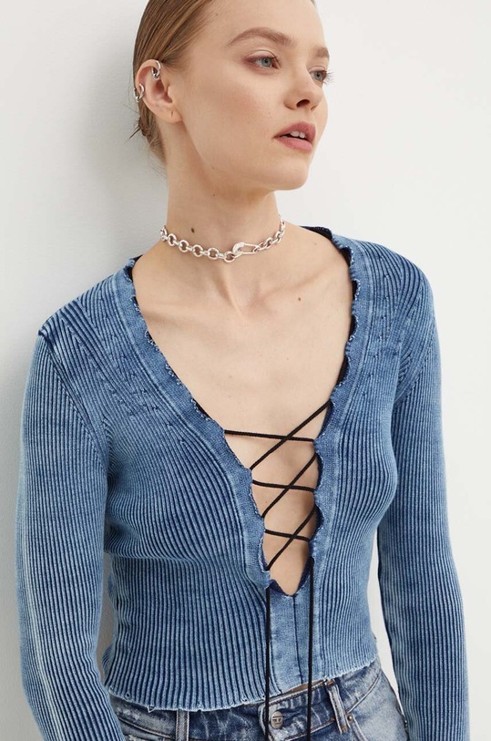 Памучен пуловер Diesel M-ACCHIA A14254.0ANAF тъмносин AW24