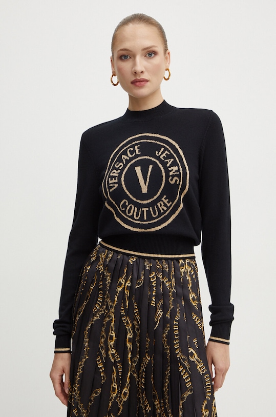 Versace Jeans Couture sweter wełniany okrągły czarny 77HAFM21.CM45H