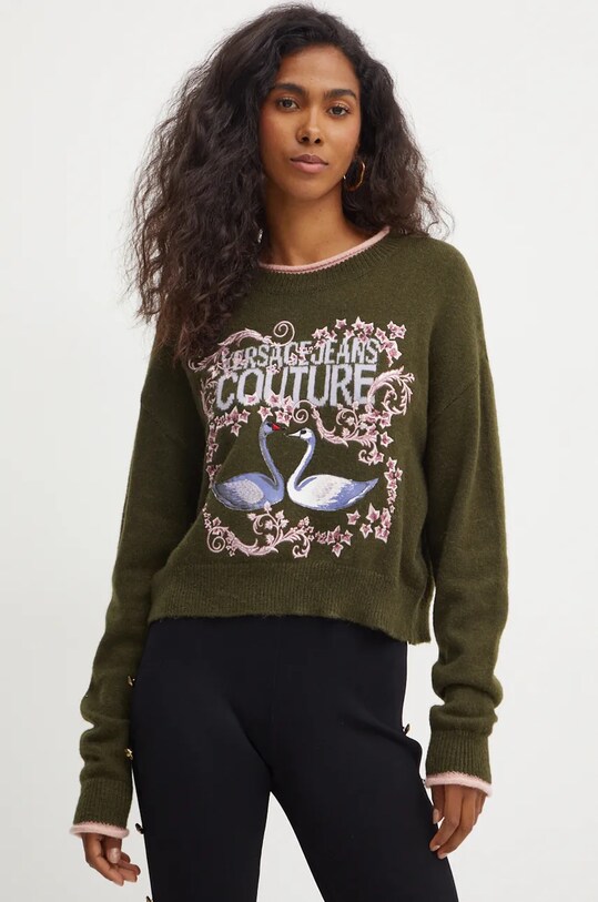 Свитер с примесью шерсти Versace Jeans Couture зелёный 77HAFM12.CMF18