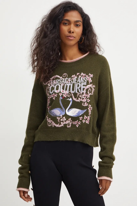 Versace Jeans Couture pulover din amestec de lână verde 77HAFM12.CMF18