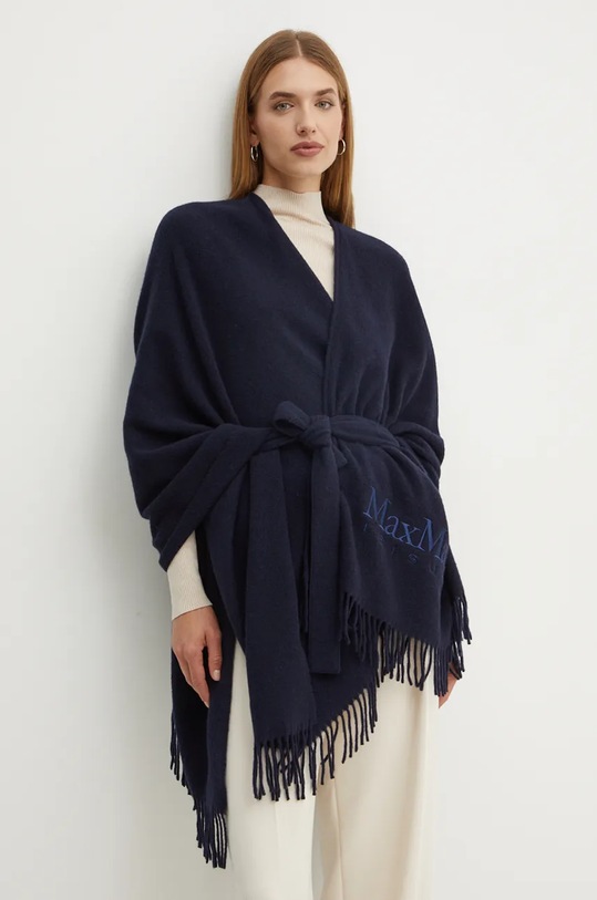 Шерстяное пончо Max Mara Leisure тонкий тёмно-синий 2426736028600