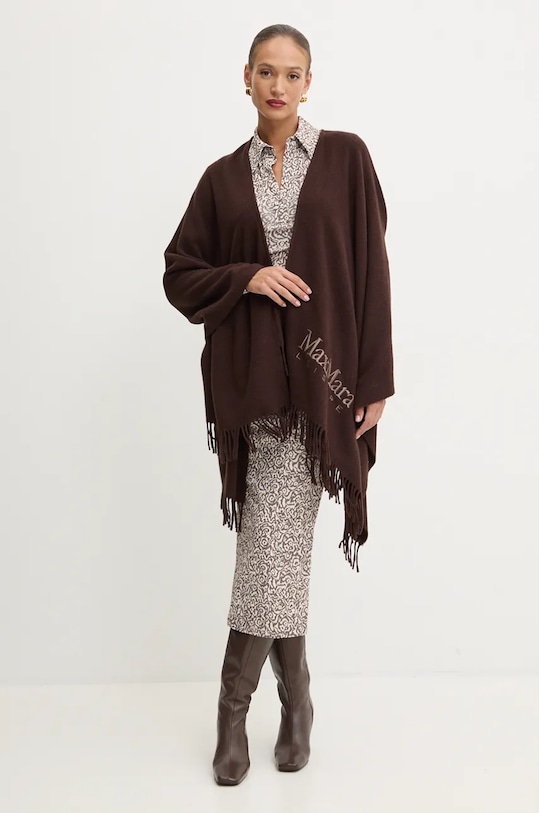 Max Mara Leisure poncho wełniane 2426736028600 brązowy AW24