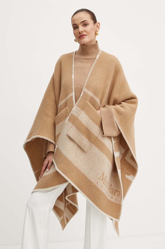 Max Mara Leisure poncho wełniane wełna brązowy 2426736038600