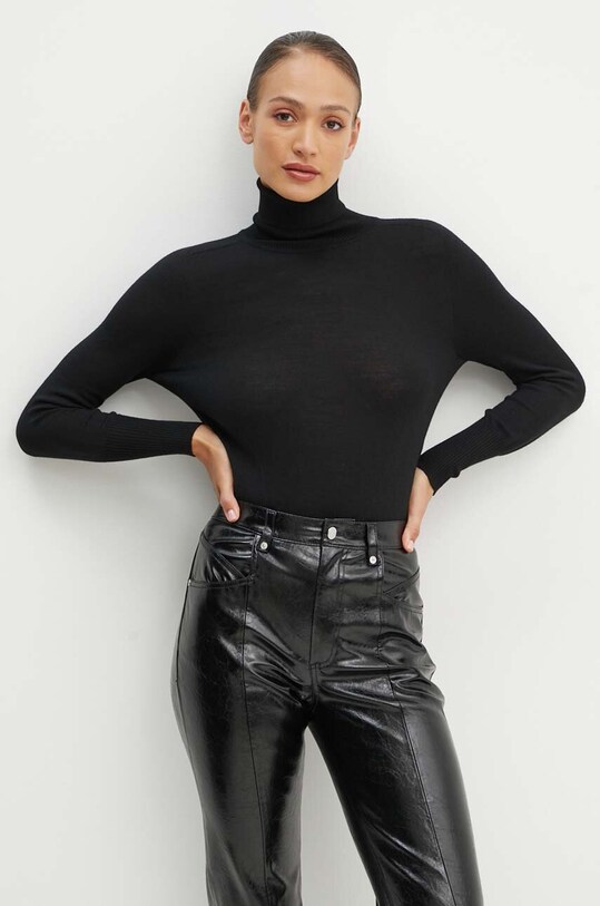 Luisa Spagnoli maglione in lana MANOS D scollo a collo alto nero 58439